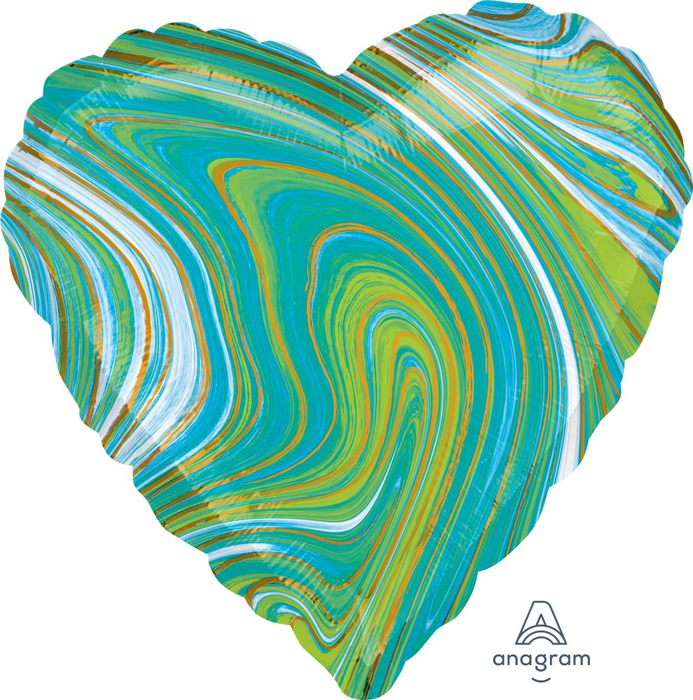 18" Marblez Blue Green Heart Balloon