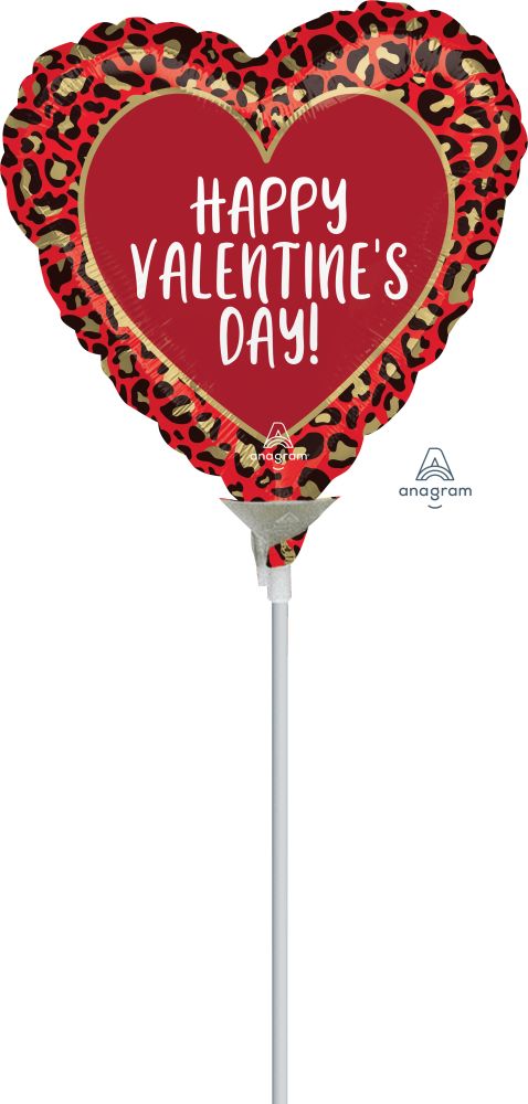 09" Happy Valentines Day Animal Print Balloon (Inflated with Cup and Stick)