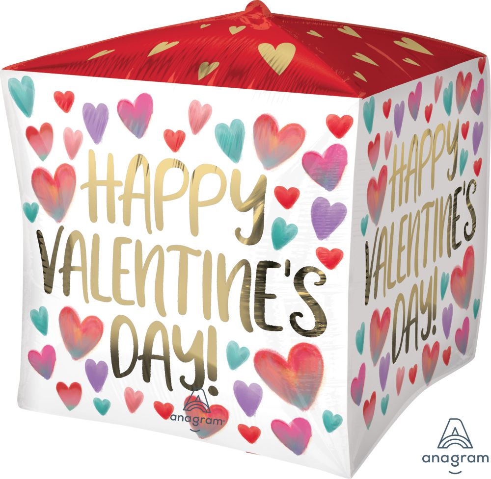UltraShape Cubez Happy Valentines Day Painted Hearts Balloon