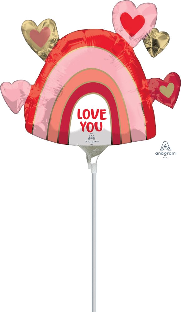MiniShape Love You Rainbow Balloon (Inflated with Cup and Stick)