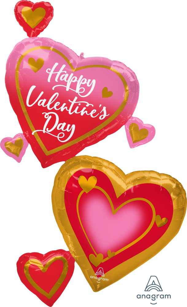 Giant Multi-Balloon Happy Valentines Day Pink, Gold and Red