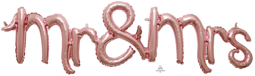 Script Phrase Mr. and Mrs. Rose Gold Balloon