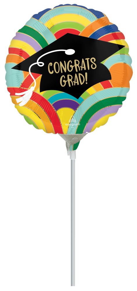09" Grad Rainbows All Around Balloon (Inflated with Cup and Stick)