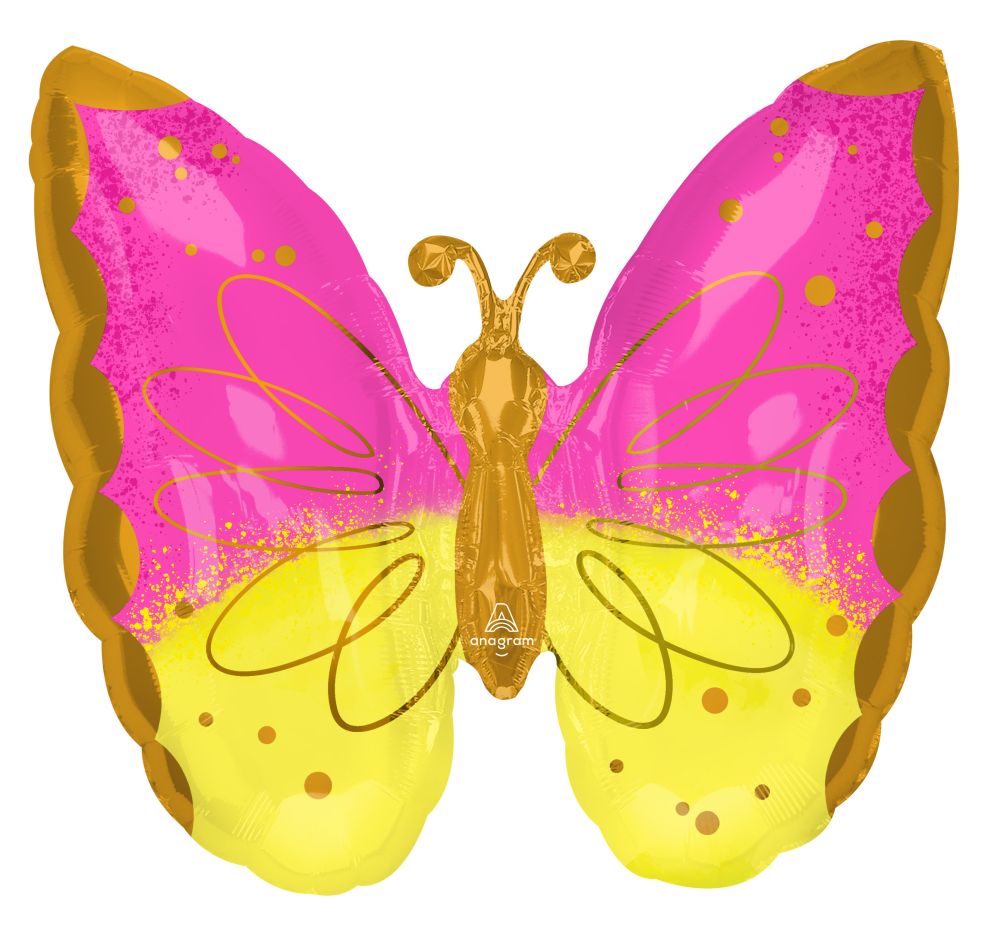 SuperShape Pink and Yellow Butterfly Balloon