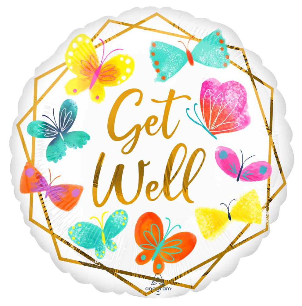 18" Get Well White and Gold Balloon