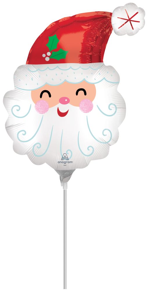 Mini Shape Satin Santa Head Balloon (Inflated with Cup and Stick)