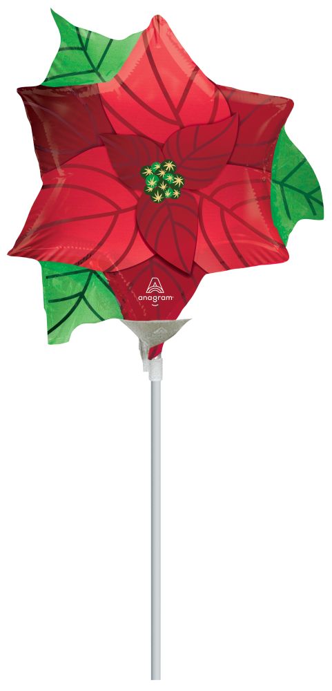 Mini Shape Satin Infused Poinsettia Balloon (Inflated with Cup and Stick)