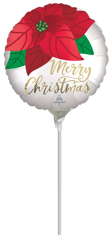 09" Satin Christmas Poinsettia Balloon (Inflated with Cup and Stick)