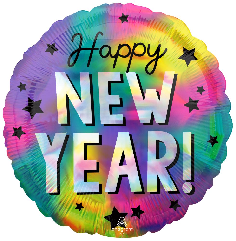 Standard Holo Iridscent Happy New Year Stars Balloon