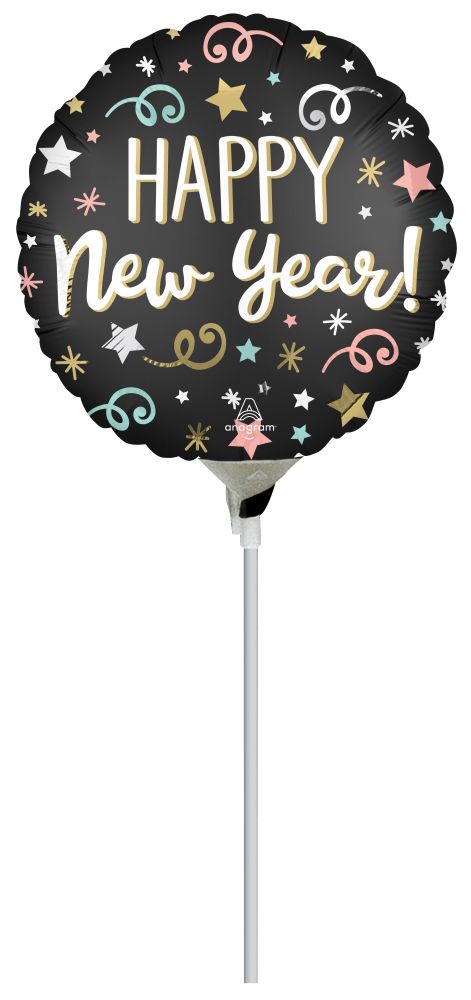09" Confetti Satin New Year Balloon (Inflated with Cup and Stick)
