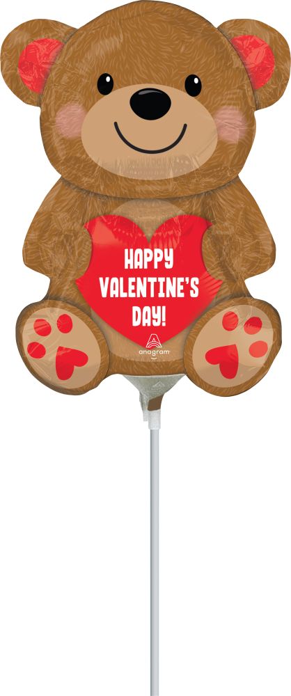 Mini Shape Happy Valentines Day Cuddly Bear Balloon (Inflated with Cup and Stick)