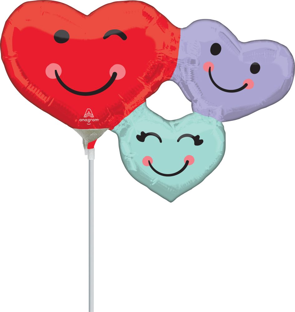 Mini Shape Cute Heart Trio  Balloon (Inflated with Cup and Stick)