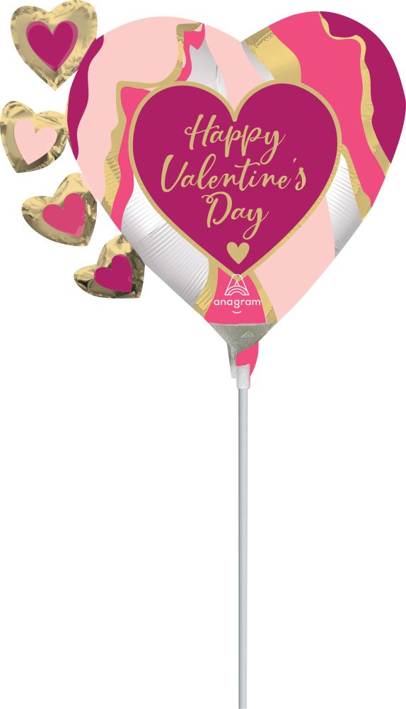 Mini Shape Happy Valentines Day Satin Abstract Marble  Balloon (Inflated with Cup and Stick)