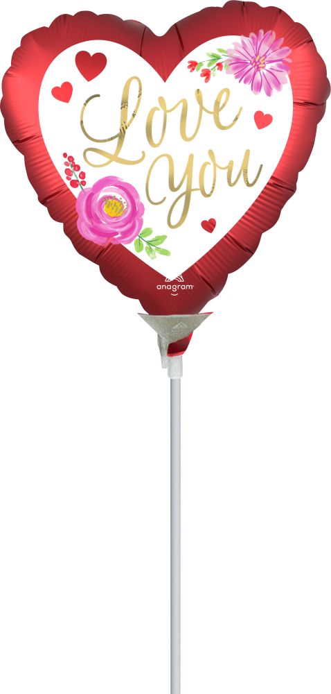 04" Satin Love Watercolor Floral Balloon (Inflated with Cup and Stick)