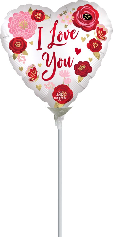 04" Satin Love You Flowers Balloon (Inflated with Cup and Stick)