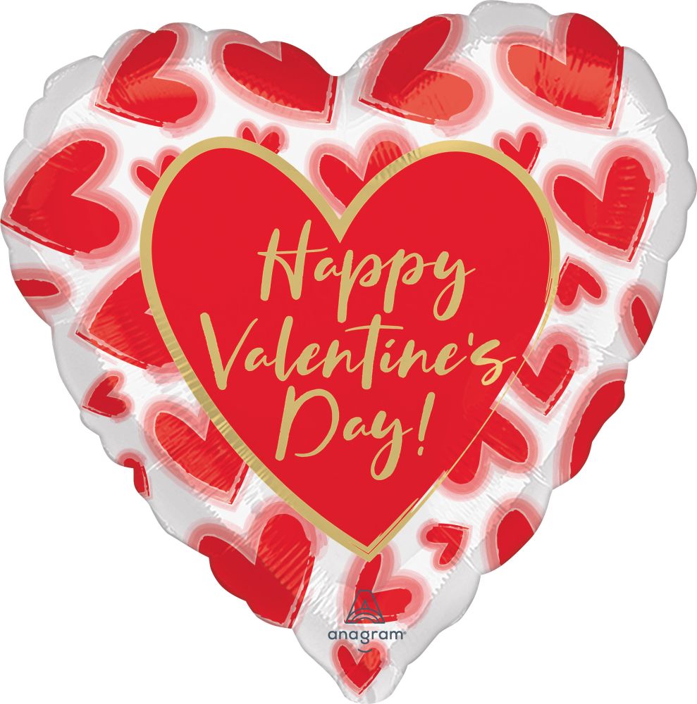 Jumbo Happy Valentines Day Blushed Lined Hearts Balloon