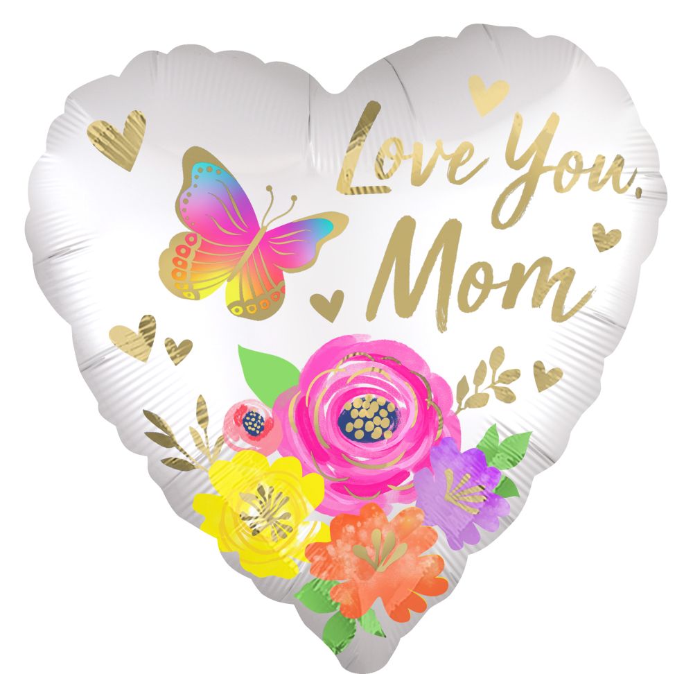 18" Love You Mom Satin Floral Balloon