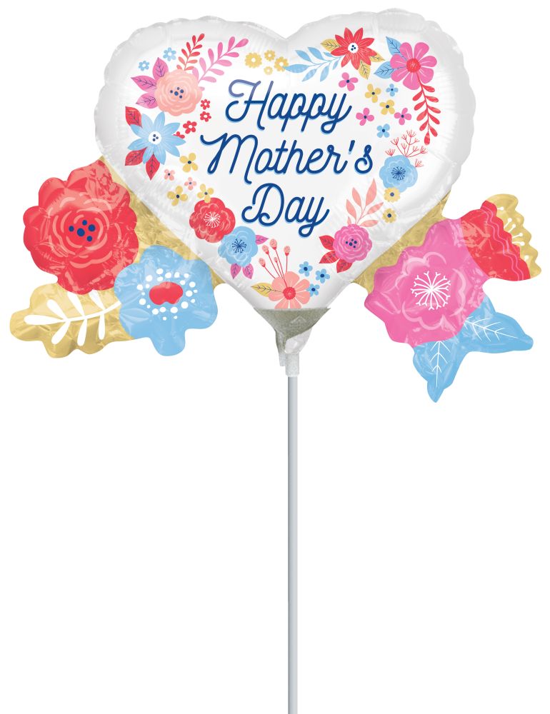 Minishape Happy Mothers Day Artful Florals Balloon (Inflated with Cup and Stick)