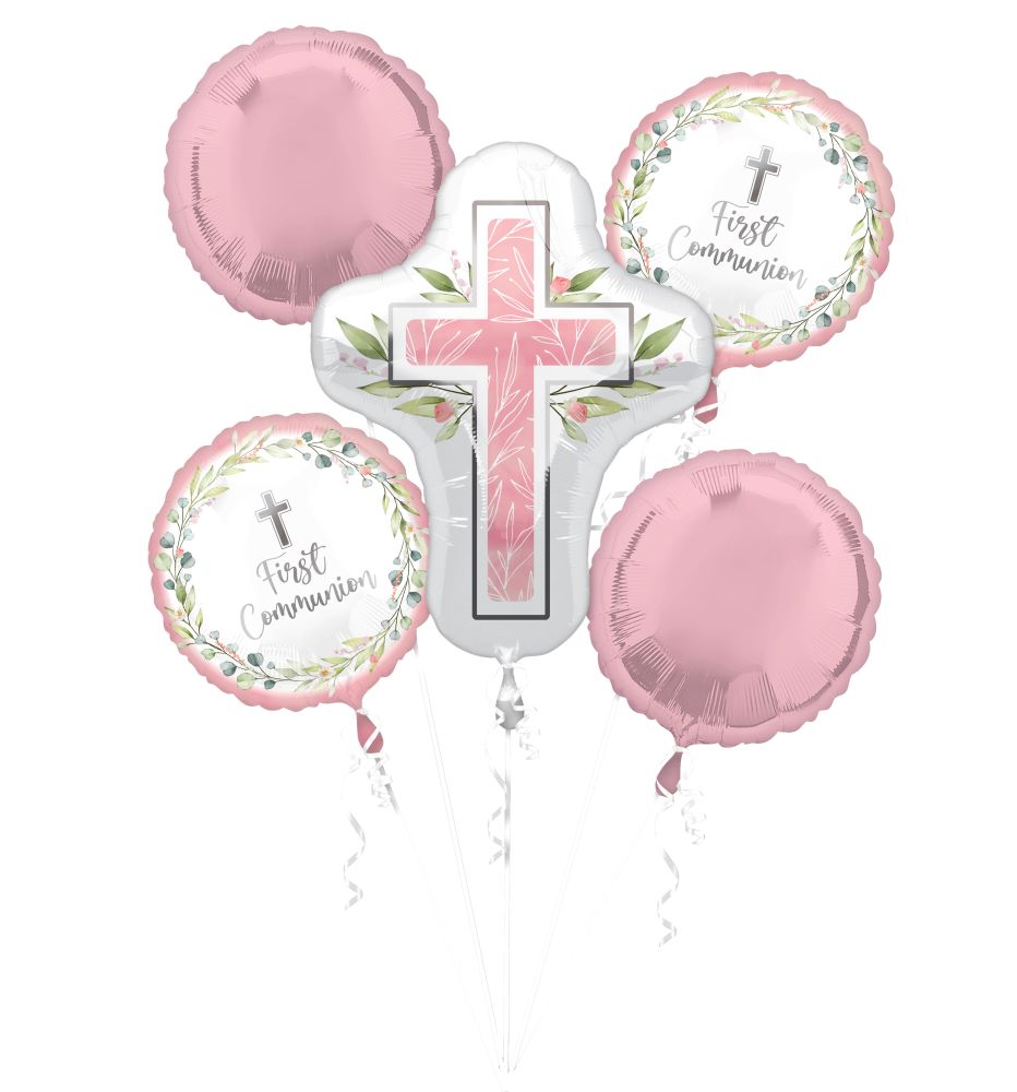 Balloon Bouquet My First Communion Pink