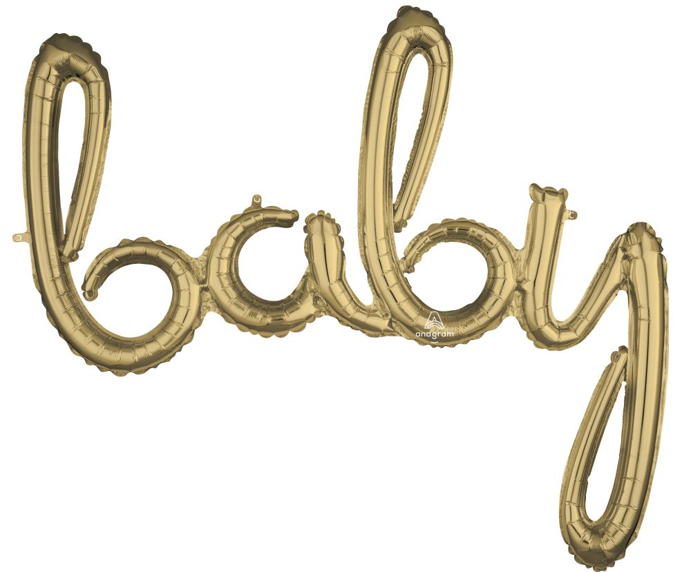 Script Phrase Baby White Gold Balloon