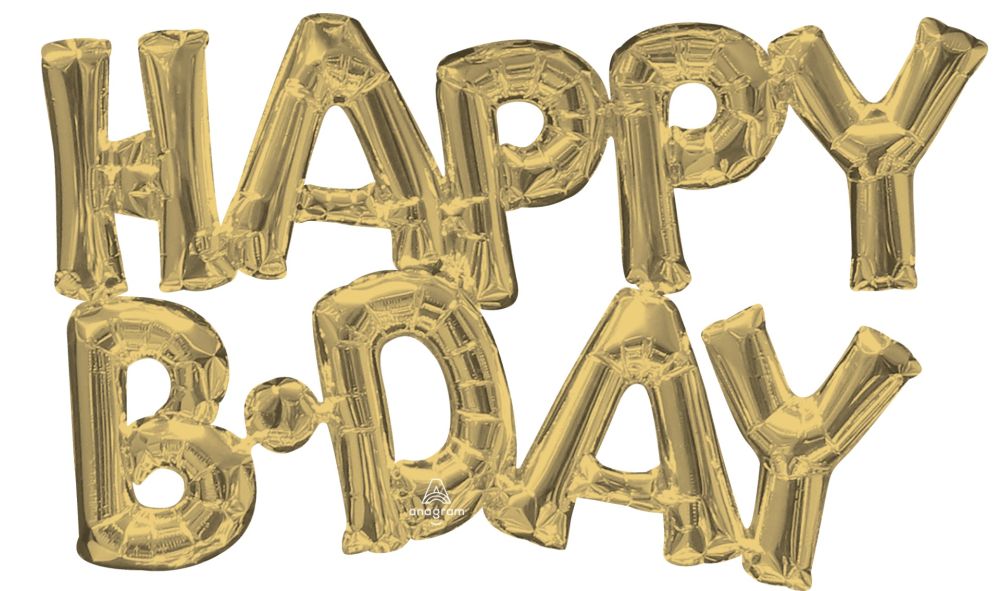 Phrase Happy Bday White Gold Balloon