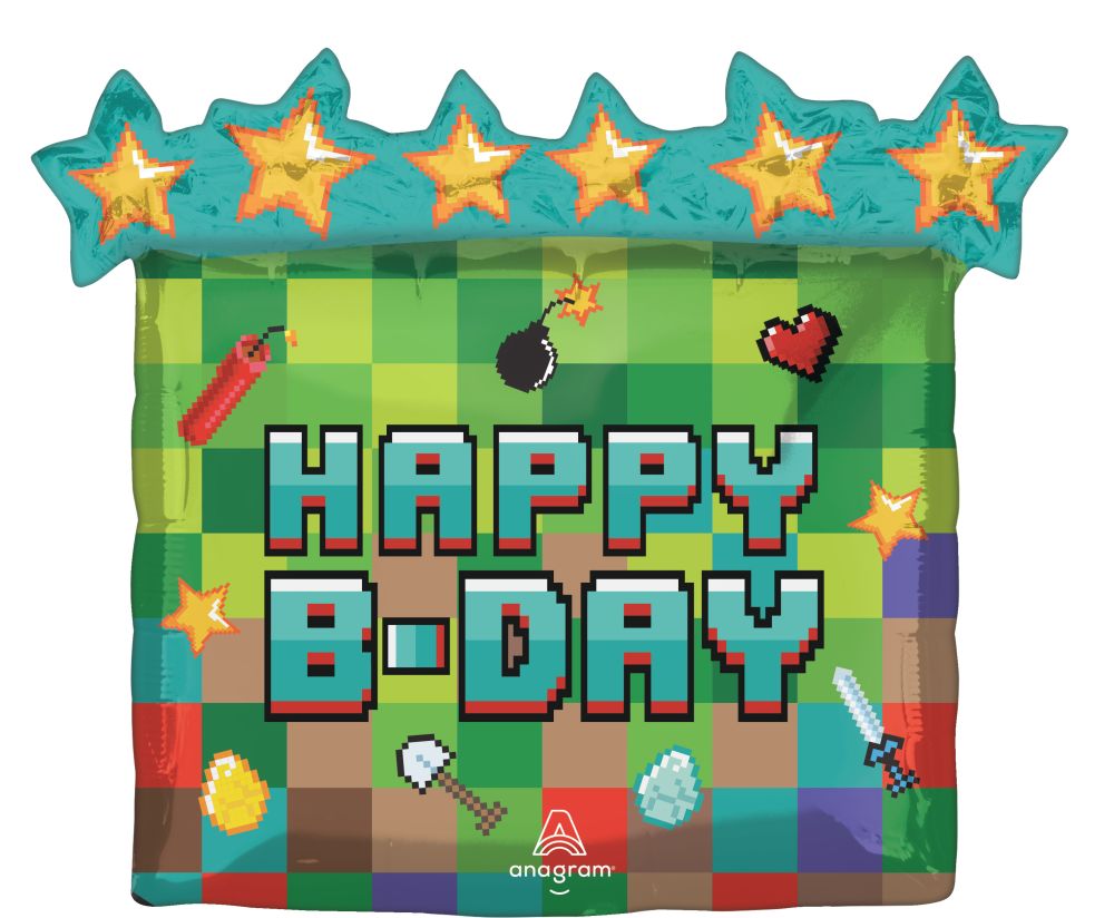 SuperShape Pixel Party Happy Bday Balloon