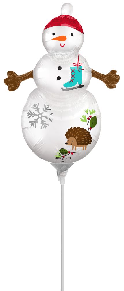 Mini Shape Satin Woodland Snowman Balloon (Inflated with Cup and Stick)