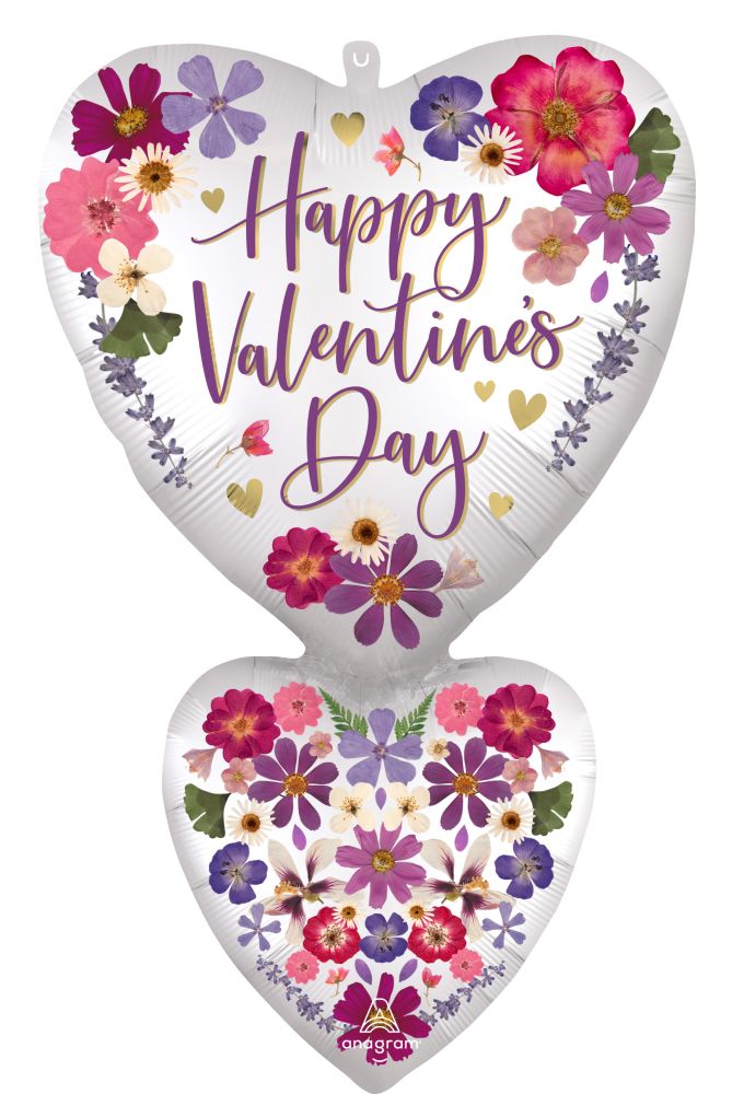 SuperShape Satin Pressed Flowers Double Heart Balloon