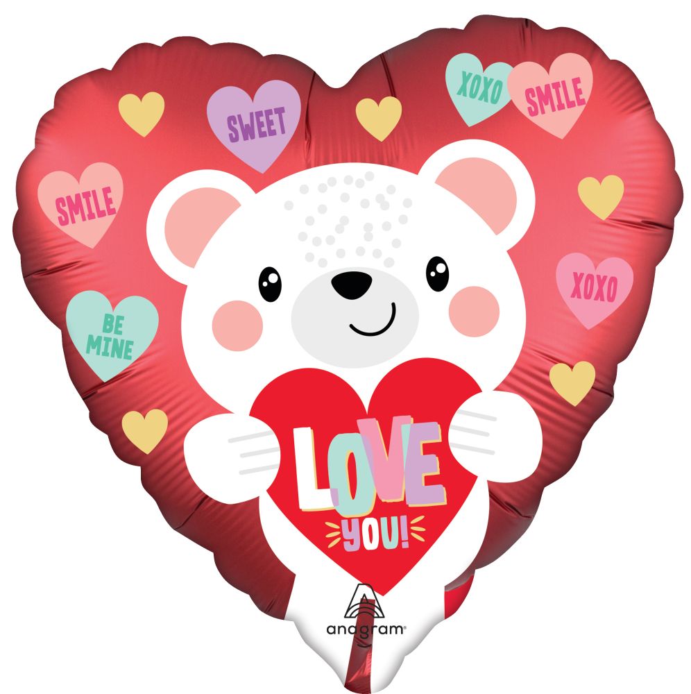 18" Satin Love You White Bear Balloon