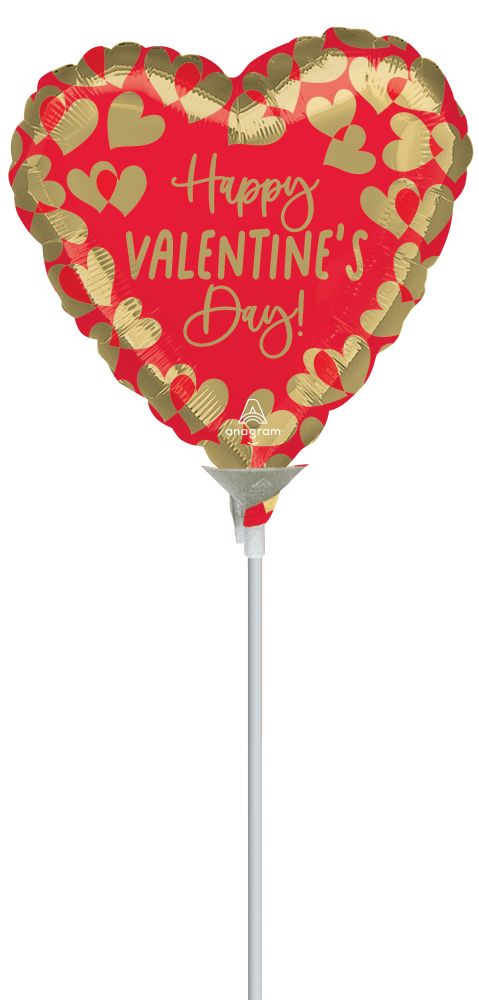 04" Golden Happy Valentines Day Balloon (Inflated with Cup and Stick)