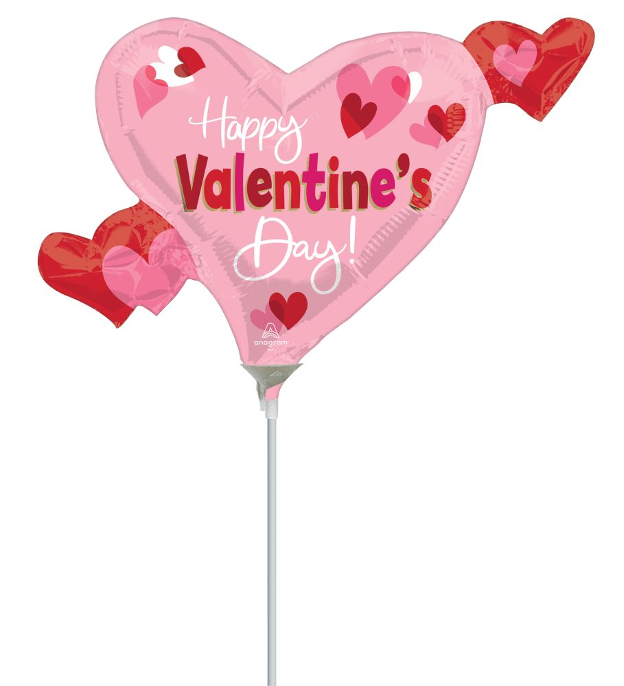 MiniShape Happy Valentines Day Playful Swirly Heart Balloon (Inflated with Cup and Stick)