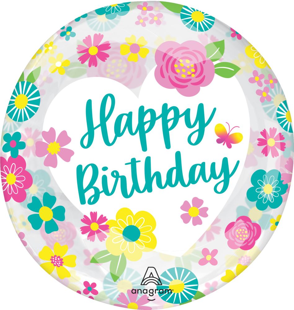 18" Clearz Happy Birthday Flowers Balloon