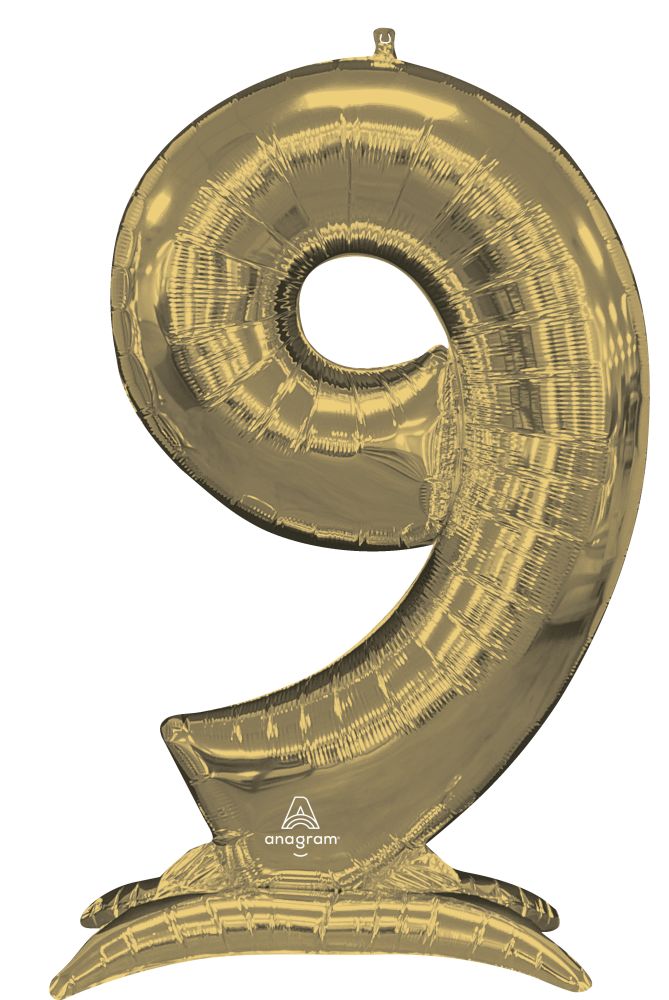 50" Stand-Up White Gold Number 9 Balloon