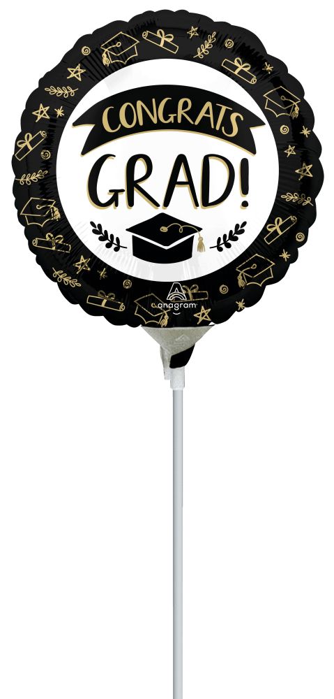 09" Sketched Congrats Grad Balloon (Inflated with Cup and Stick)