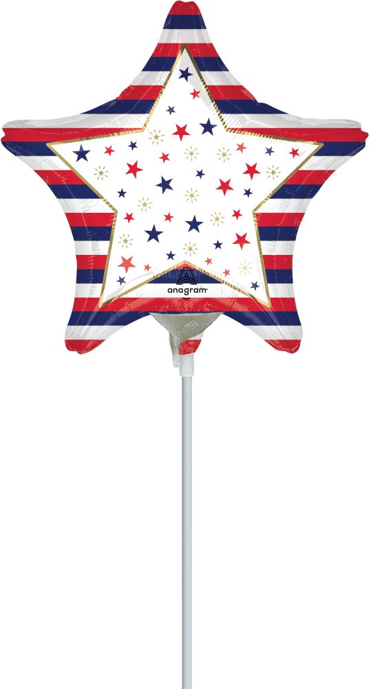 09" Patriotic Stars and Stripes Balloon (Inflated with Cup and Stick)