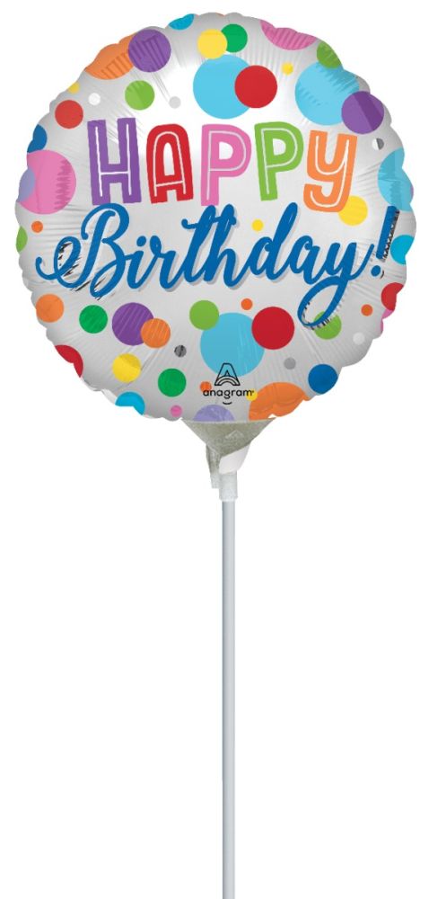 04" Satin Happy Birthday Orbs Balloon (Inflated with Cup and Stick)