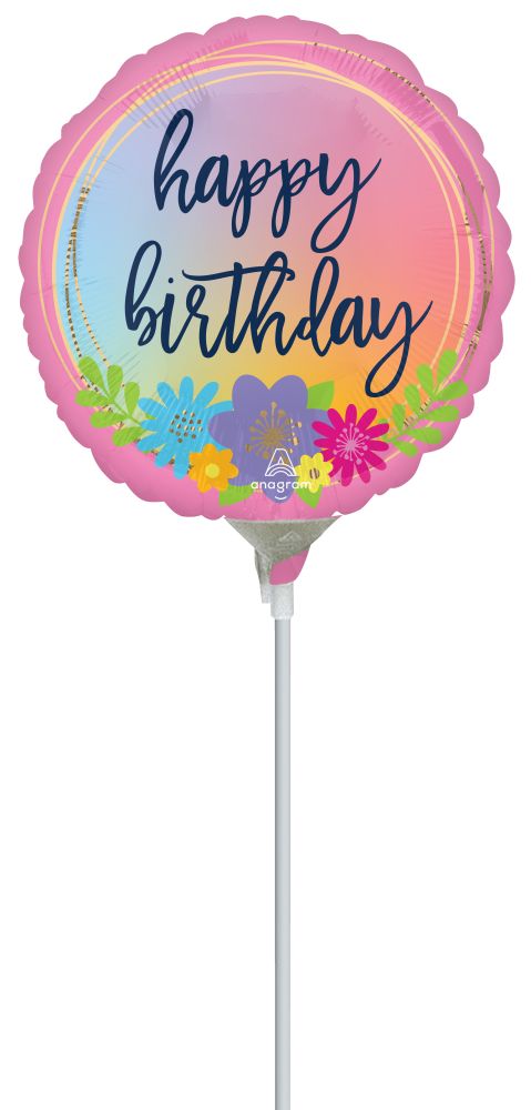 04" Happy Birthday Bouquet Balloon (Inflated with Cup and Stick)