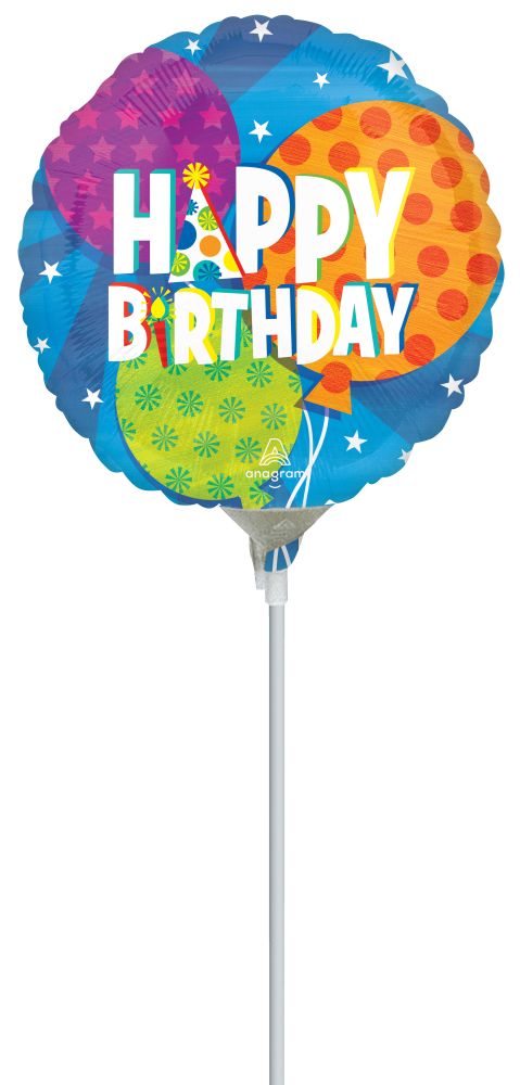 09" Happy Birthday Balloons (Inflated with Cup and Stick)