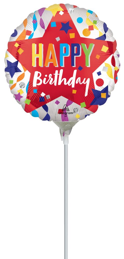 04" Satin Happy Birthday Star Balloon (Inflated with Cup and Stick)