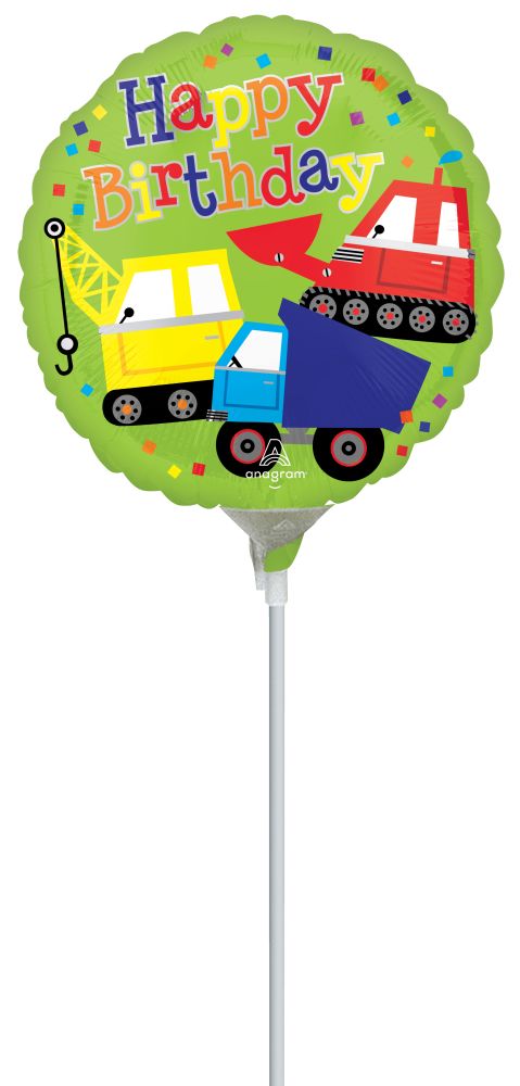 04" Happy Birthday Trucks Balloon (Inflated with Cup and Stick)