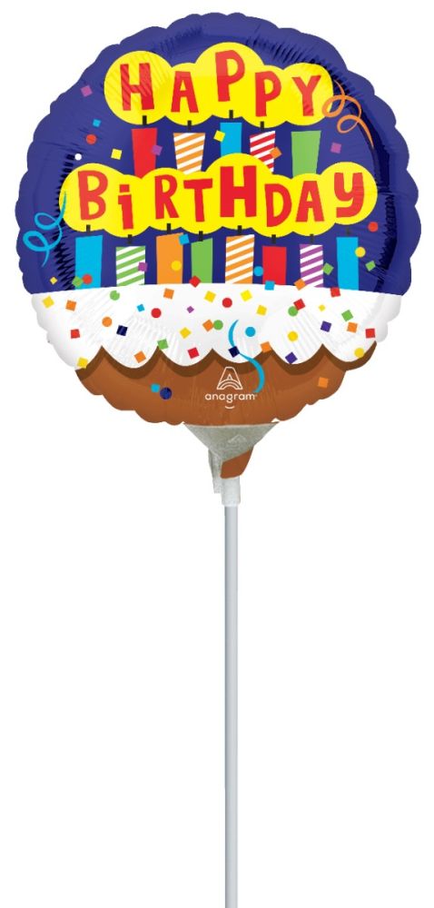 09" Happy Birthday Candles and Cake Balloon (Inflated with Cup and Stick)