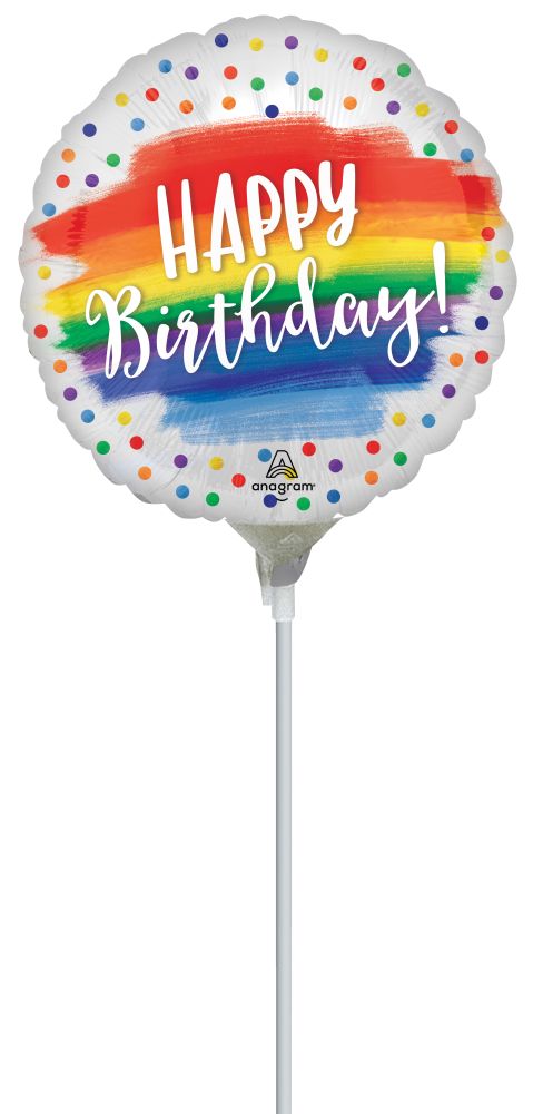 09" Satin Happy Birthday Dots Balloon (Inflated with Cup and Stick)