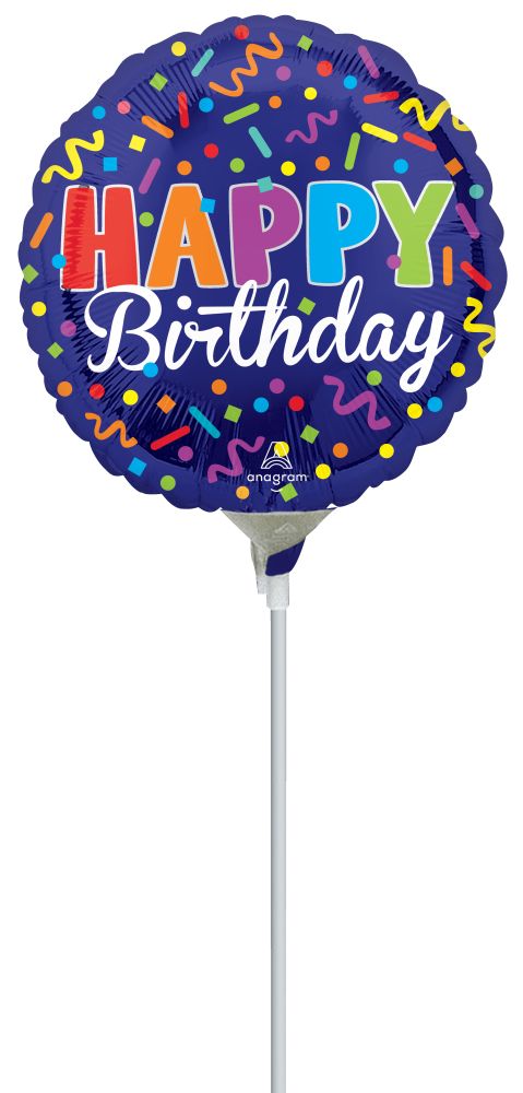 09" Happy Birthday Party Confetti Balloon (Inflated with Cup and Stick)