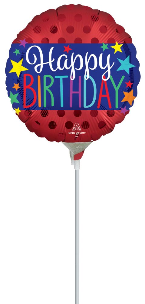 09" Satin Happy Birthday Banner Balloon (Inflated with Cup and Stick)