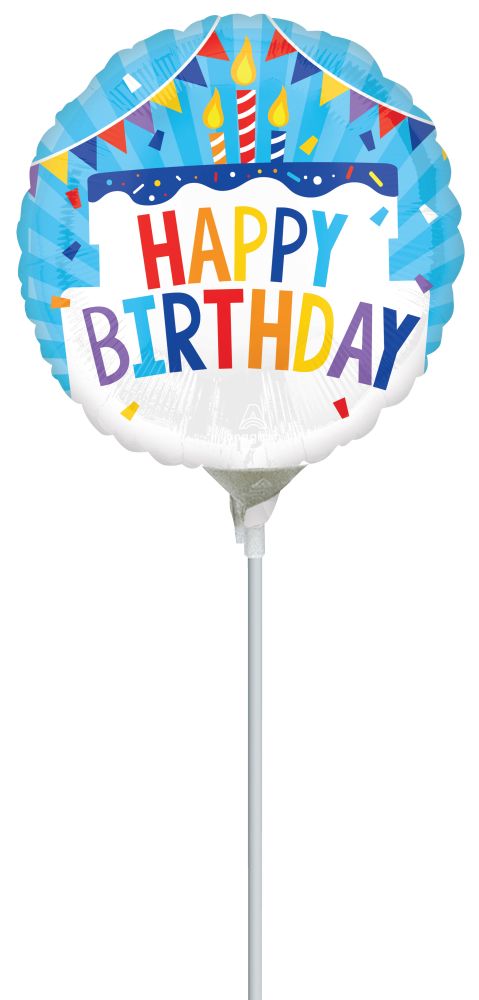 09" Happy Birthday Tiered Cake Balloon (Inflated with Cup and Stick)