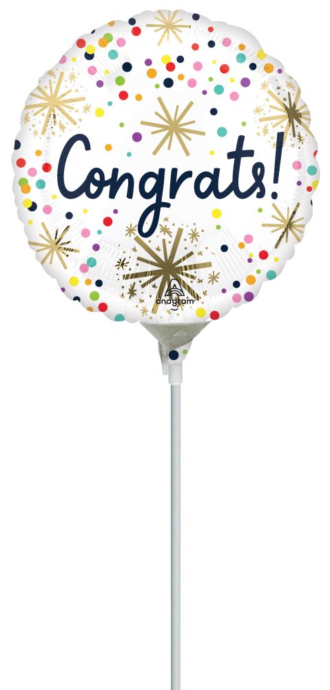 04" Confetti Sprinkle Congrats Balloon (Inflated with Cup and Stick)
