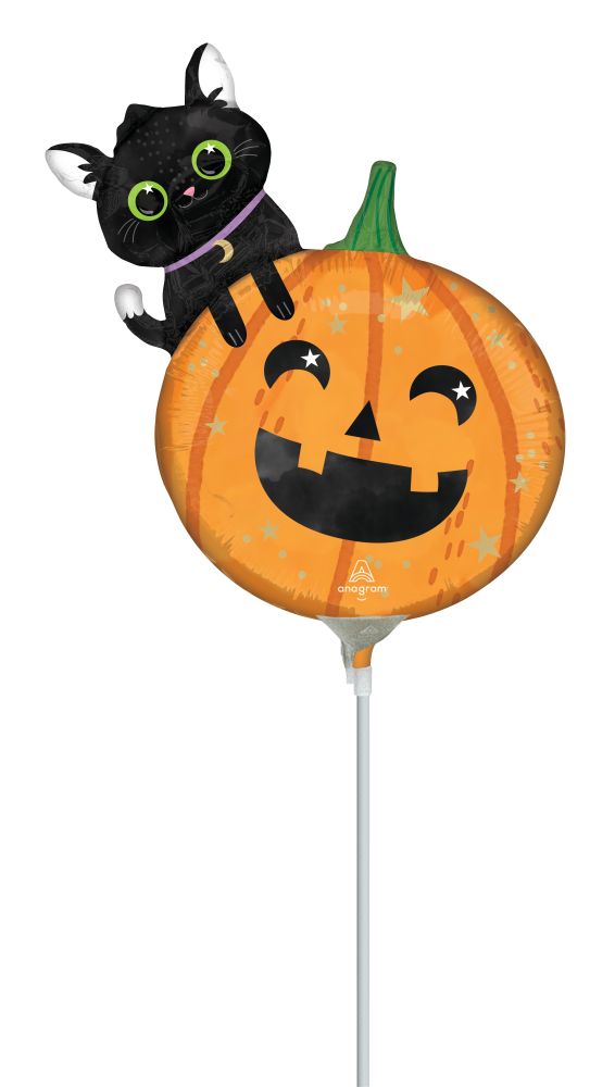 MiniShape Halloween Cat and Pumpkin Balloon (Inflated with Cup and Stick)