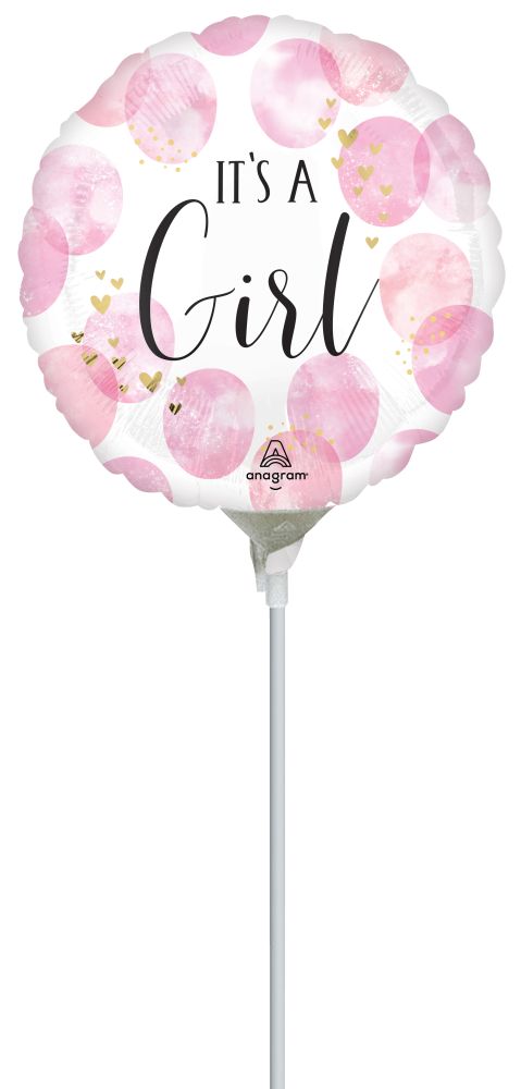 04" Baby Girl Pink Watercolor Balloon (Inflated with Cup and Stick)
