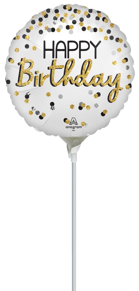 04" Black Silver Gold Birthday Balloon (Inflated with Cup and Stick)