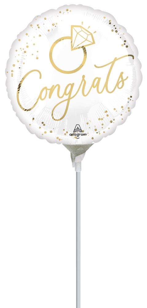 09" Gold Wedding Balloon (Inflated with Cup and Stick)